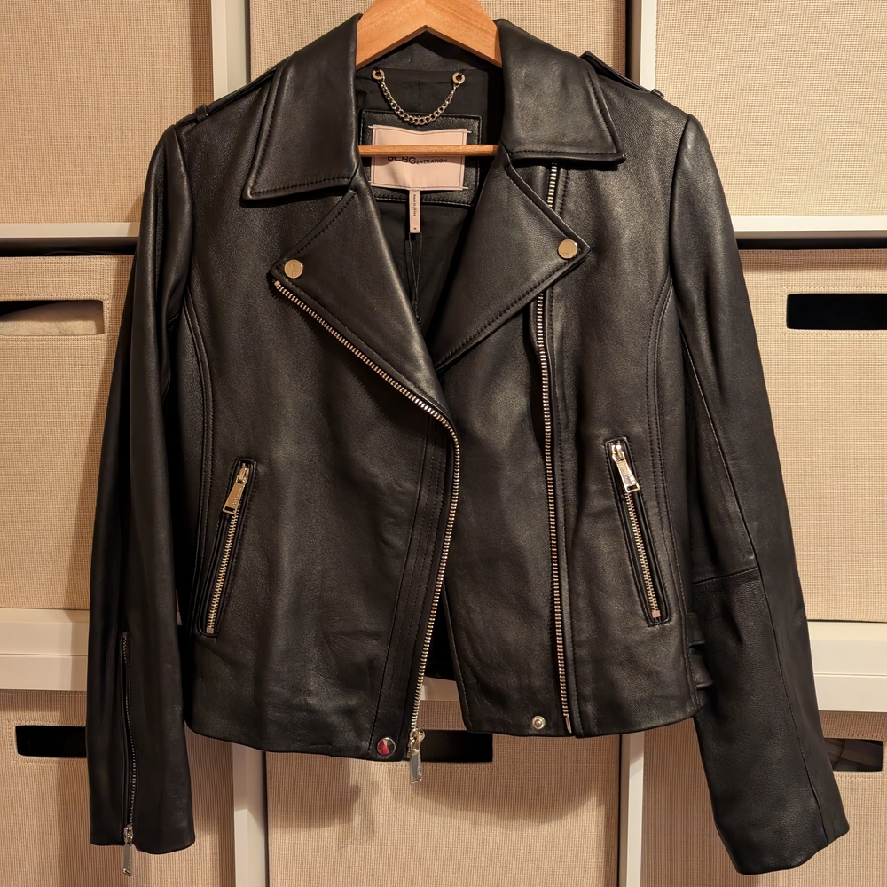 NWT BCBG Generation Black Leather Biker Jacket Size M